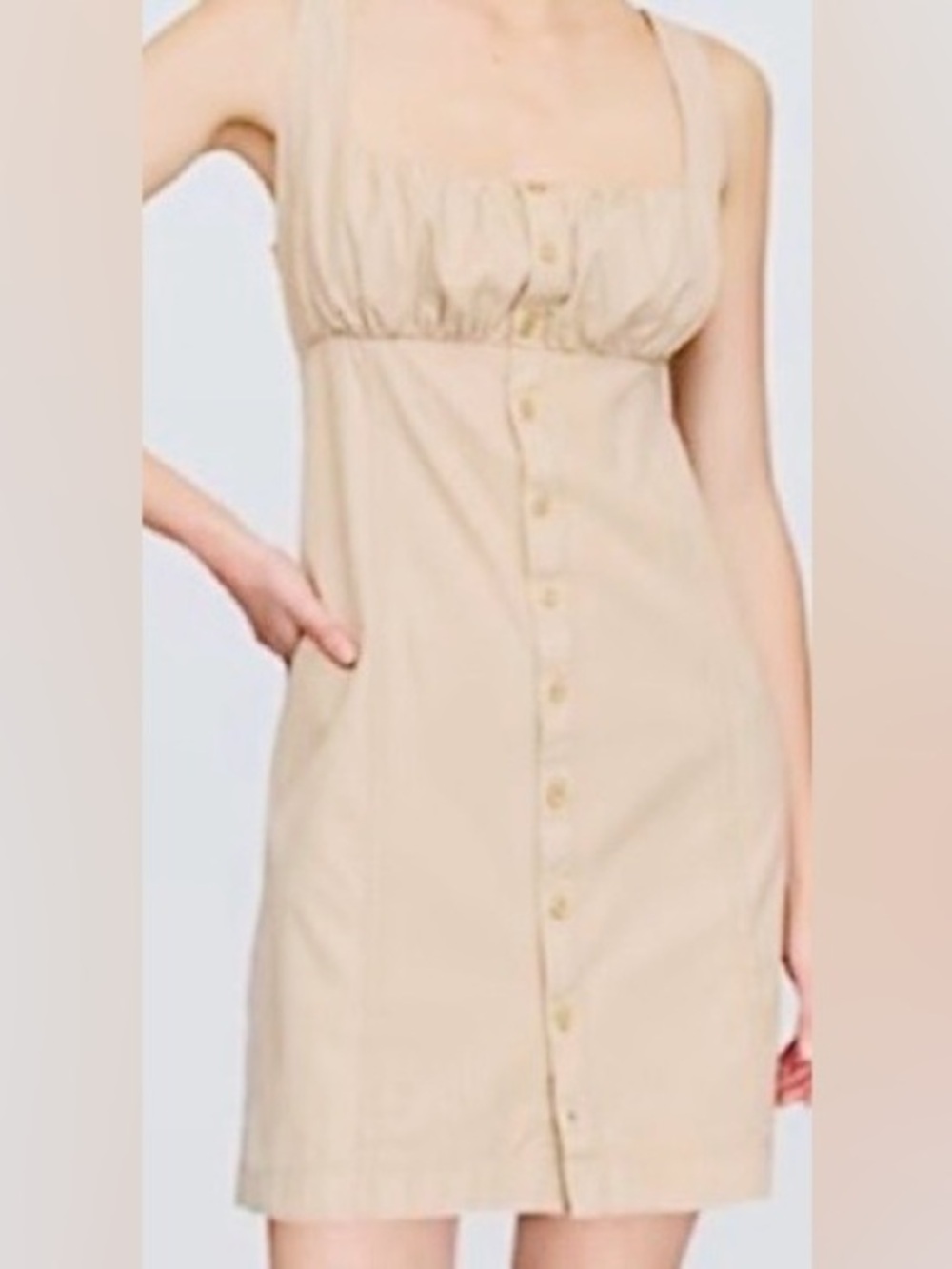 GAP Shirred Button-Front Mini Dress| Classic khaki tan - Medium